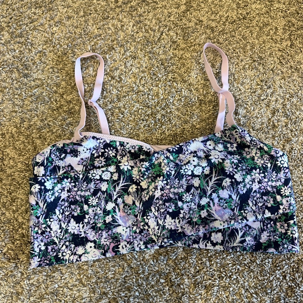 aerie Floral Longline Bralette in Navy, Pink, Green